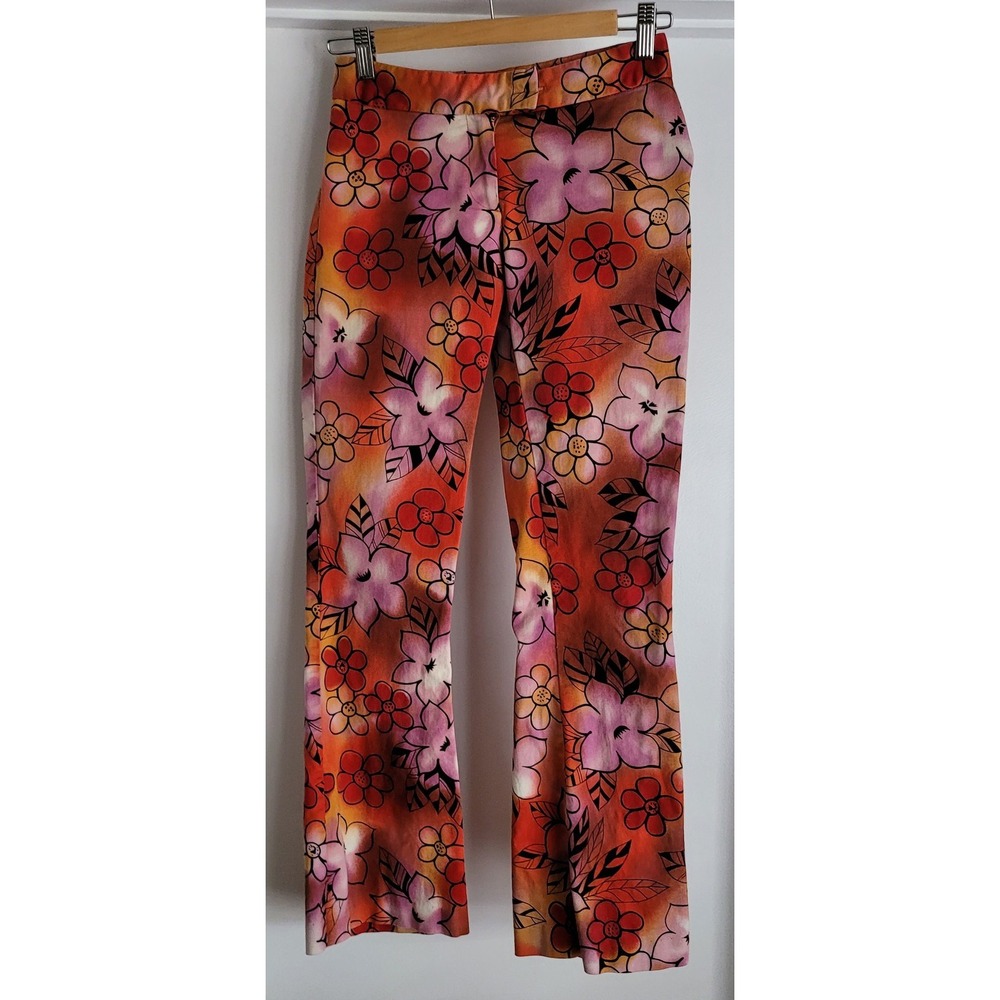 3B Women's Size 3 Floral Pants Orange Pink Red Retro Flared Flower Power